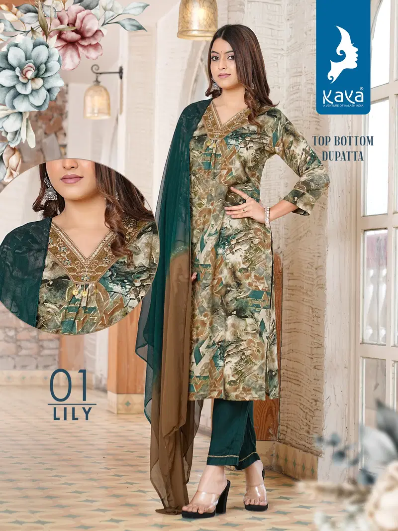 Lily By Kaya Rayon Printed Kurti With Bottom Dupatta Wholesale Market In Surat
